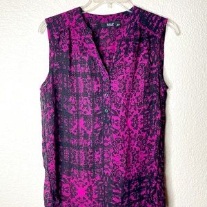 A.N.A. Sheer Floral Sleeveless Blouse Medium Pinkish Purple Magenta & Black